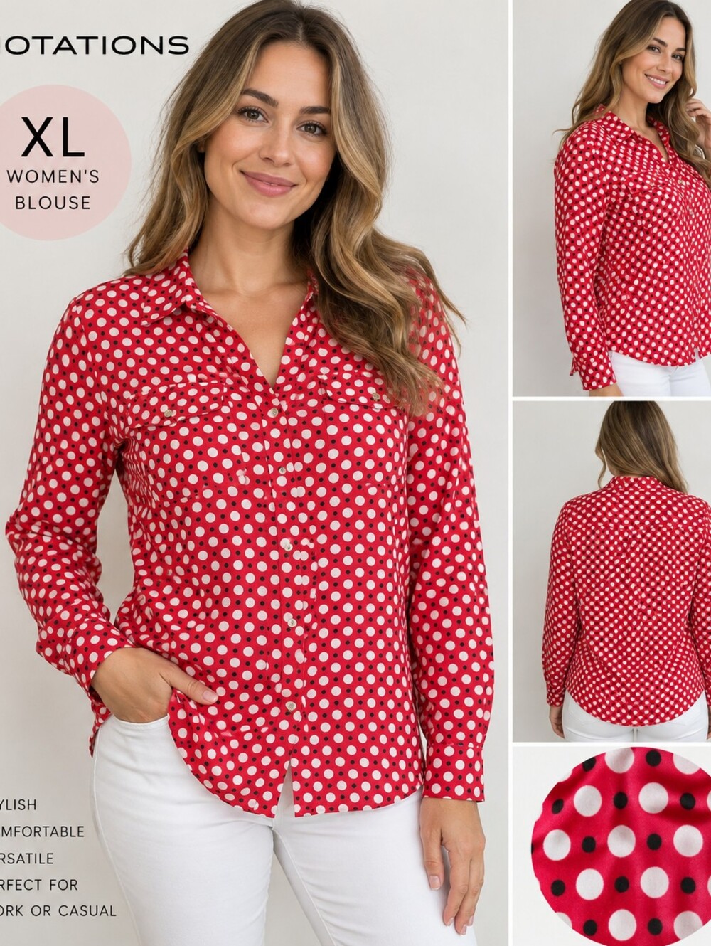 Notations Women’s XL Red Polka Dot Button